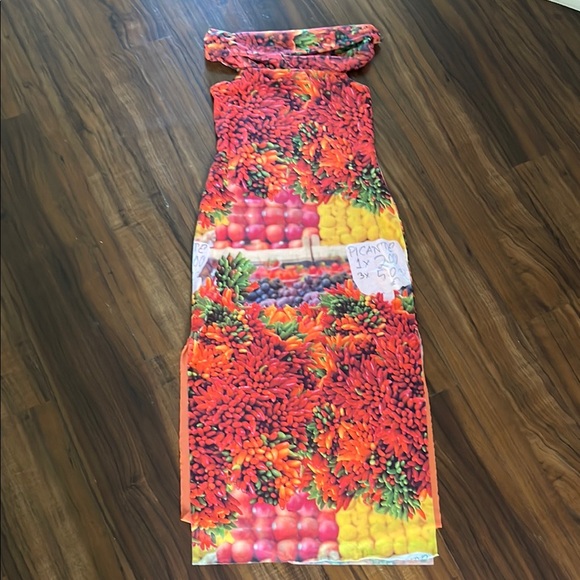 New Zara Picante All Over Print Over The Shoulder Tulle Maxi Dress - Picture 2 of 15